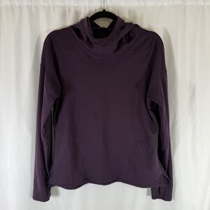 Yogalicious Lux Sweatshirt Women's Large Purple Hooded Cowl Neck Thumb Holes